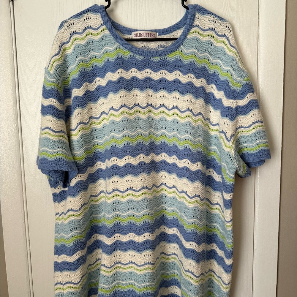 Silhouette Retro Blue and Green Crew Neck Sweater size 26/28